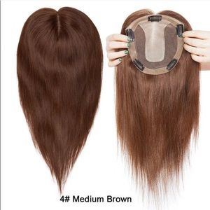 Sold 100% human hair silk base hair topper Brown • Middle part • 14”
